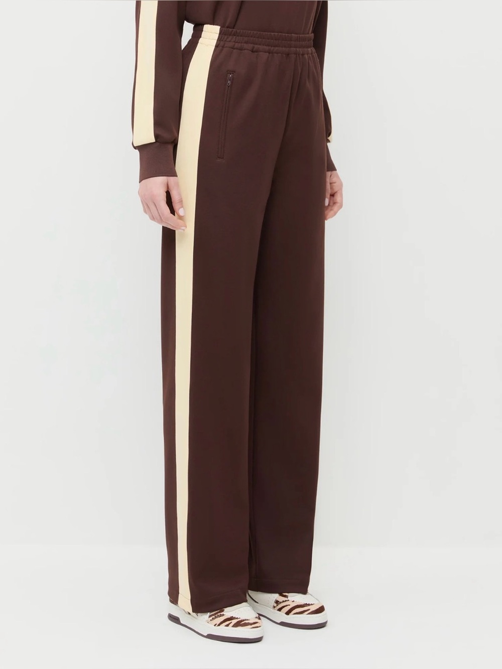 Loeffler Randall Spencer Track Pants with Contrast Side Stripe - Brown/Cream M
